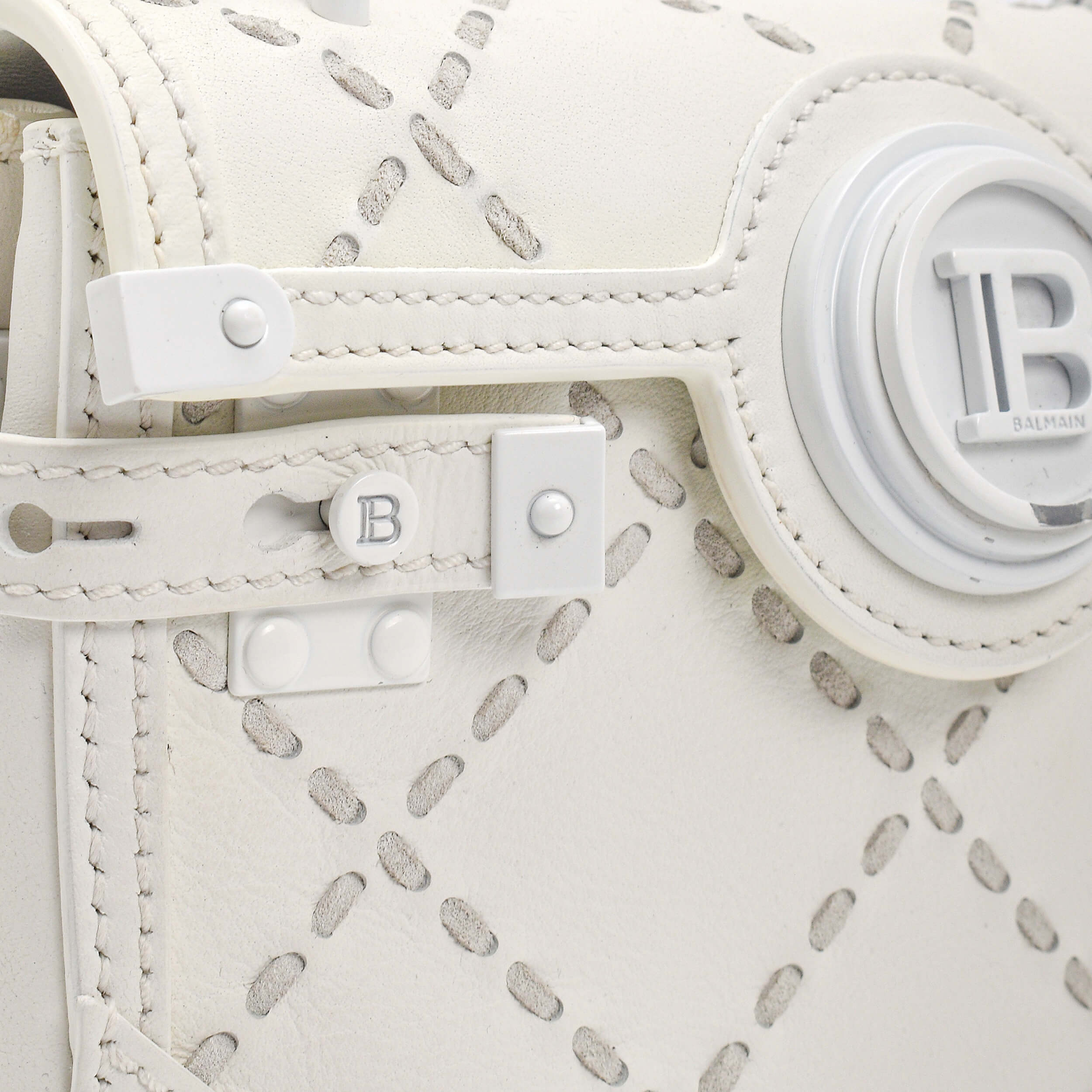 Balmain - White Leather B-Buzz 23 Quilted Monogram Backpack 